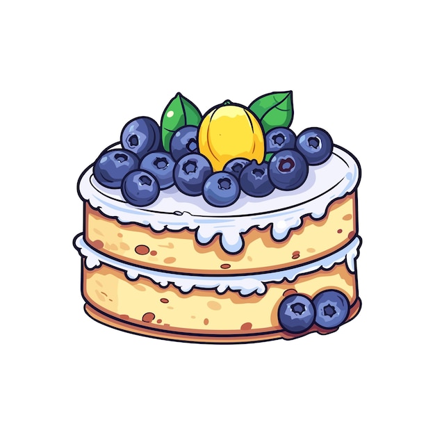 024 zitronen-blueberry-kuchen-aufkleber coole farben und kawaii-clipart-illustration