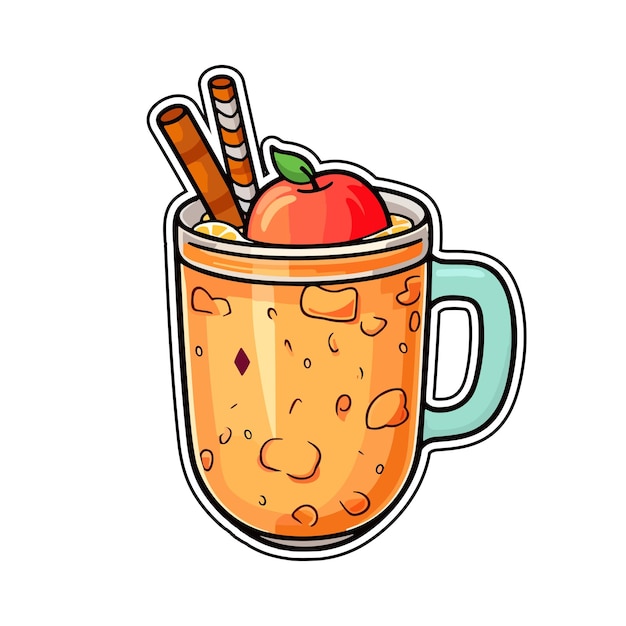 034 heißer Apfelwein-Aufkleber, coole Farben, Kawaii-Clip-Art-Illustration