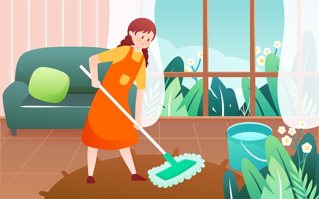 1. Mai Tag der Arbeit Hausreinigung Housekeeping Service Vector Illustration