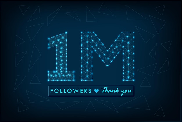 1 Mio. Social-Media-Follower danken Ihnen polygonales Wireframe-Post-Design mit blauem Low-Poly-Hintergrund