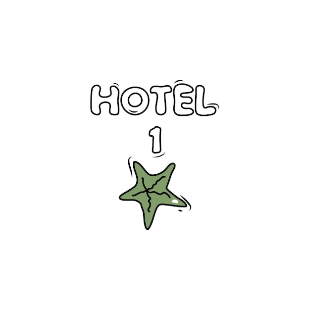 1-sterne-hotelservice handgezeichnetes skizziertes bild mit einem seestern im doodle-cartoon-stil