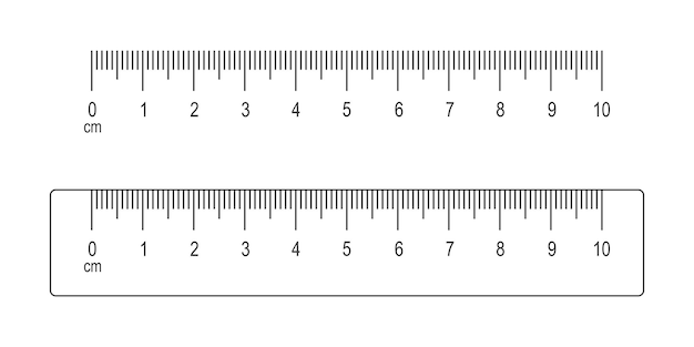 10 cm-Skala und Lineal, isoliert auf weißem Hintergrund Mathematik- oder geometrisches Werkzeug zur Messung von Entfernungen, Höhe oder Länge mit Kennzeichnung und Zahlen