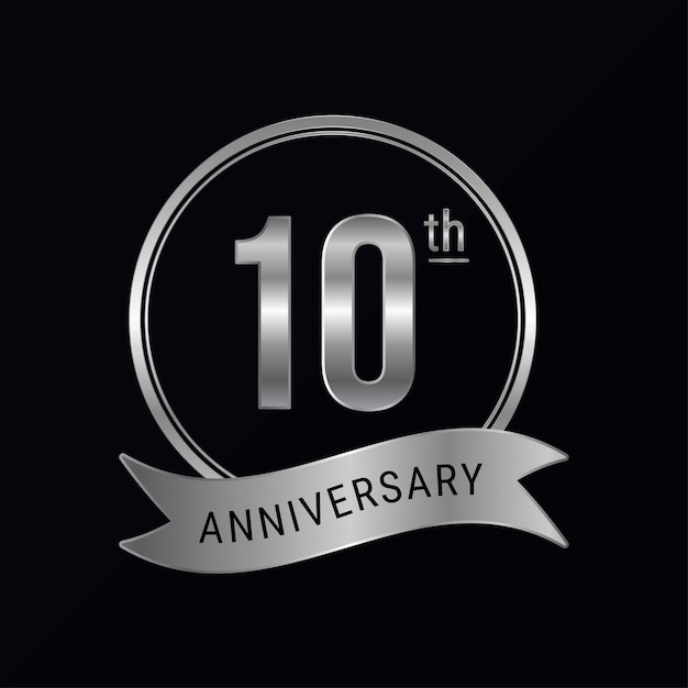 10. Jahrestag Logo Silberfarbe für Feier Event Hochzeit Grußkarte Einladungsrunde