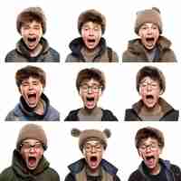 Vektor 10 jungen-ausdruckskomponenten, die lachen, wütend weinen, hilflos