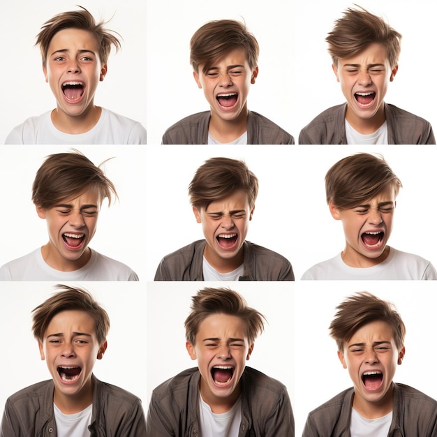 Vektor 10 jungen-ausdruckskomponenten, die lachen, wütend weinen, hilflos