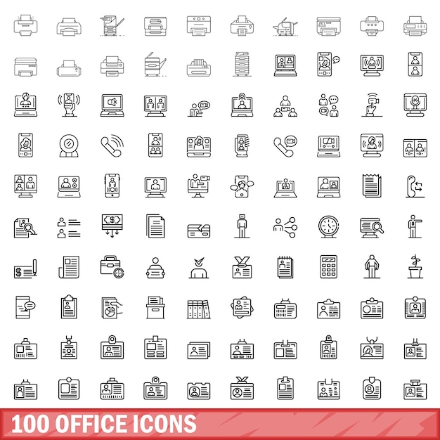 100 bürosymbole legen den umrissstil fest