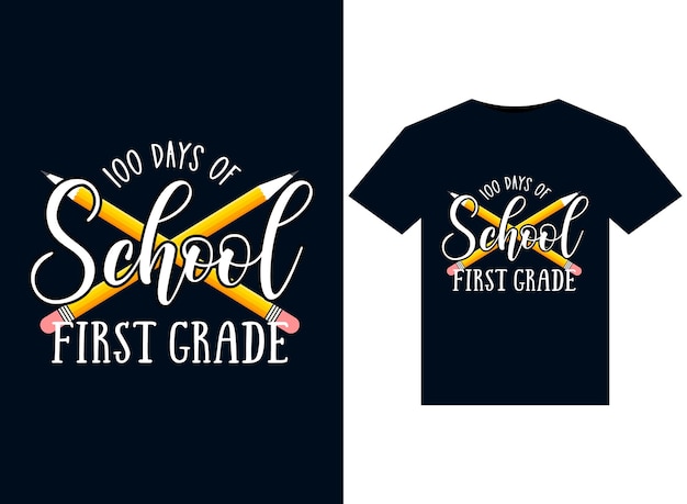 100 days of school erstklässler-illustrationen für druckfertige t-shirt-designs