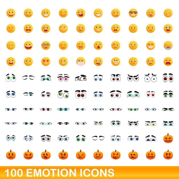 Vektor 100 emotionssymbole gesetzt. karikaturillustration von 100 emotionsikonen-vektorsatz lokalisiert auf weißem hintergrund