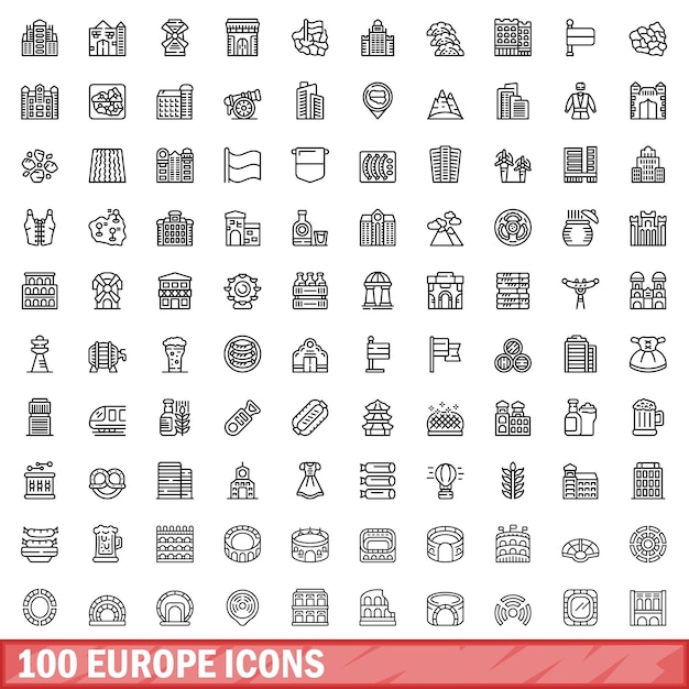 100 europäische symbole legen den umrissstil fest