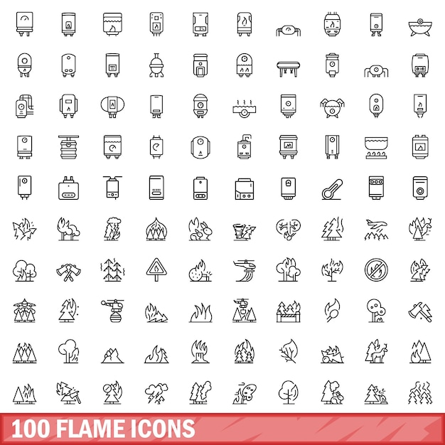 100 flammensymbole legen den umrissstil fest