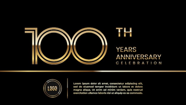100-jähriges jubiläum goldenes jubiläum vorlagendesign goldene zahl line art logo vector template