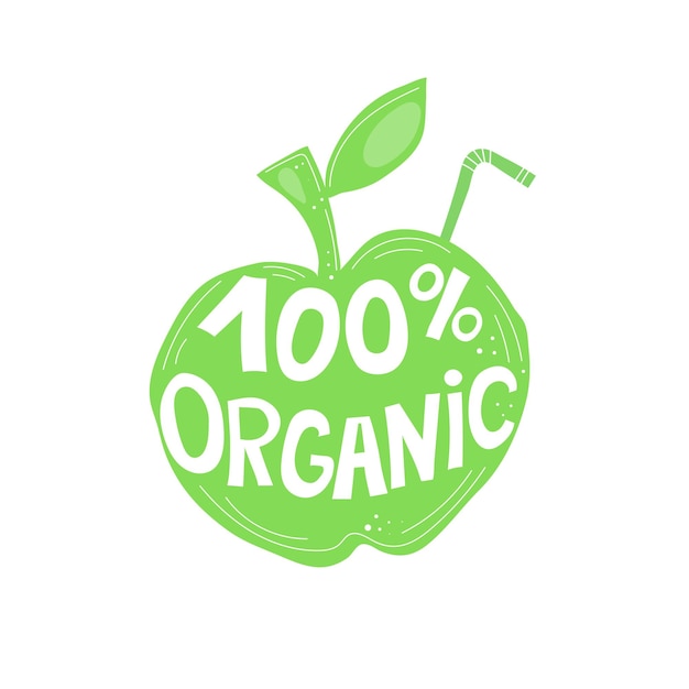 100 organische Karikaturhandzeichnungsschrift auf einem grünen Apfel