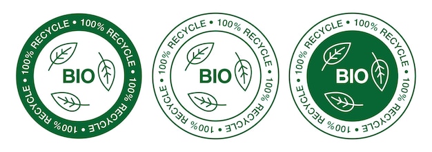 Vektor 100 prozent recyceltes etikettensymbol. biologisch abbaubarer aufkleber. symbol für biologisch abbaubare, recycelbare vektoren.