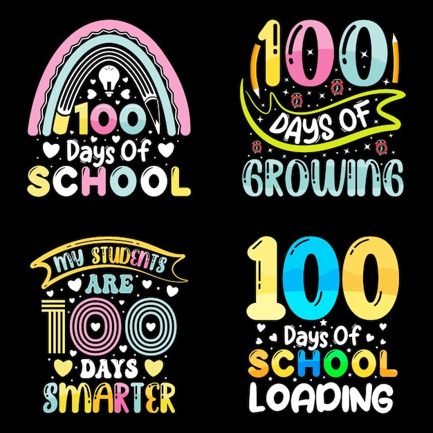 Vektor 100 tage schule t-shirt design bundle, 100. tage feier t-shirt