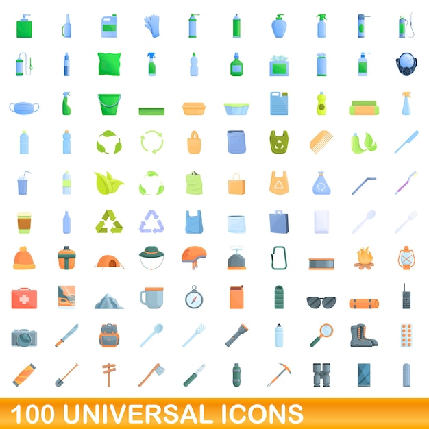 100 universelle symbole im cartoon-stil