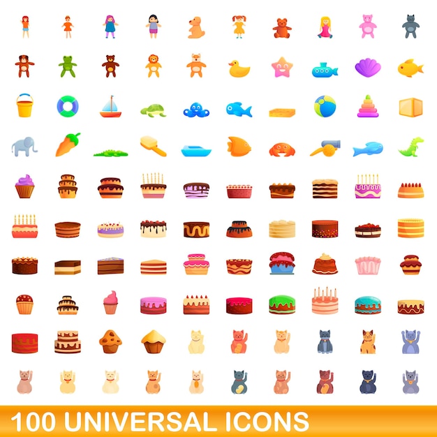 100 universelle symbole im cartoon-stil