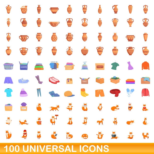 100 universelle symbole im cartoon-stil