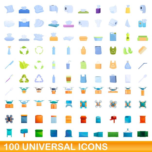 100 universelle symbole im cartoon-stil