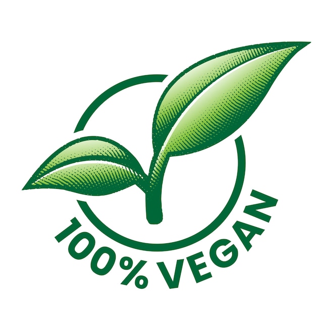 100 veganes rundes Symbol mit 2 eingravierten grünen Blättern. Symbol 8