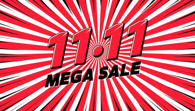 11.11 mega sale shopping day schriftausdruck pop-art-comic-stil-banner-vorlage.