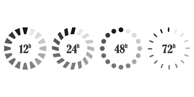 Vektor 12 24 48 und 72 stunden uhr pfeil lieferservice zeit arbeitszeit uhr dünne linien websymbole