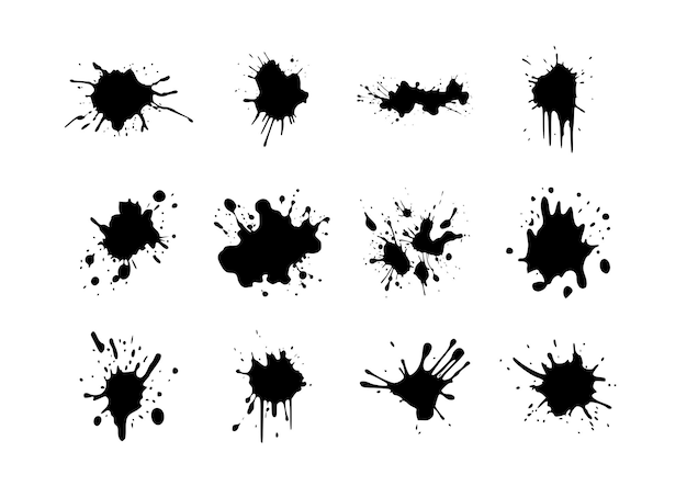 12 Grunge-Tintenflecken, Flecken, Spritzer, Bündel von Vektorillustrationen