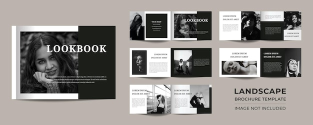 Vektor 12 seiten minimalistisches schwarzes landschafts-lookbook-portfolio-design premium-vektor