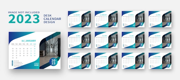 12-seitige kreative tischkalender-designvorlage 2023, modernes tischkalender-design für das neue jahr 2023