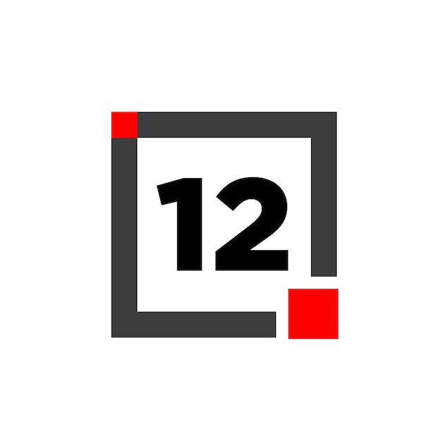 12 Zahl mit quadratischem Kästchensymbol, 12 Kästchenmonogramm