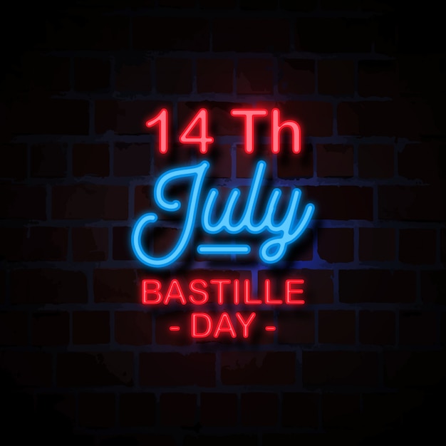 14. Juli Bastille Tag Neonart Zeichen Illustration