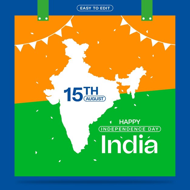 15. august happy independence day social media post template design