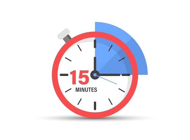 Vektor 15 minuten auf der stoppuhr-ikonen im flachen stil uhr-face-timer-vektor-illustration auf isoliertem hintergrund countdown-zeichen geschäftskonzept