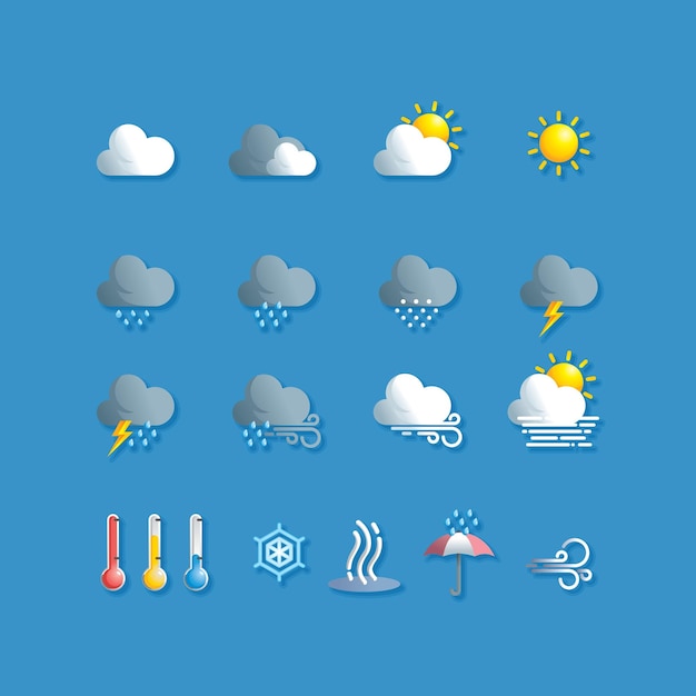 Vektor 16 einfache tageswetter-symbole mit einem gradienten farbstil