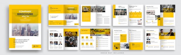 Vektor 16-seitiges gelbes firmenbroschüren-vorlagenlayout