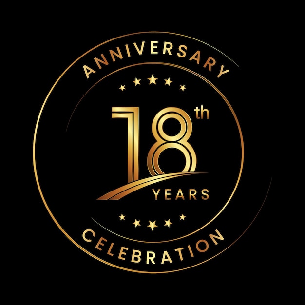 Vektor 18-jähriges jubiläum jubiläumslogo-design mit goldenem farbring und text für jubiläumsfeiern logo vector template