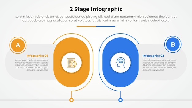 Vektor 2 punkte stufe vorlage zum vergleich gegenüber infografik konzept für folienpräsentation mit großen runden kapselform umriss mit flachen stil