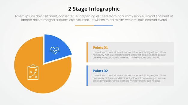 Vektor 2 punkte stufe vorlage zum vergleich gegenüber infografik konzept für folienpräsentation mit piechart-form und rechteck-box-beschreibung mit flachen stil