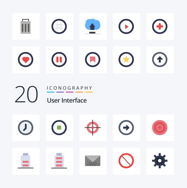 Vektor 20 benutzeroberfläche flat color icon pack wie line basic interface right user