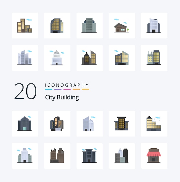 20 city building flat color icon pack wie büro büro heimatstadt wolkenkratzer