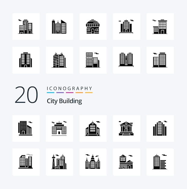 20 City Building Solid Glyph Icon Pack wie Bankkonto Corporation House Business Construction
