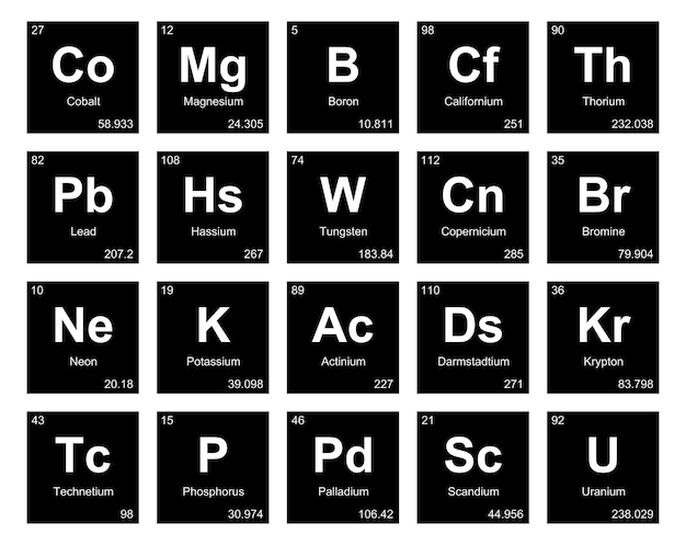 20 Präiodentafel der Elemente Icon Pack Design Vector Illustration