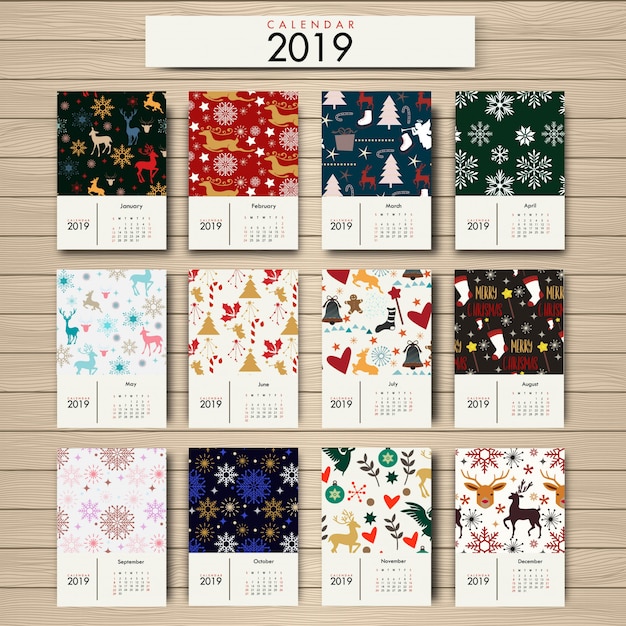 Vektor 2019 kalender blumenmuster