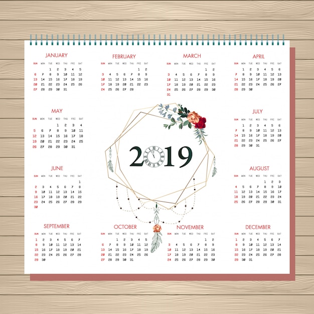 2019 kalender blumenmuster