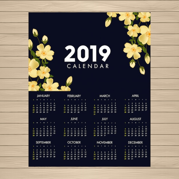 2019 kalender blumenmuster