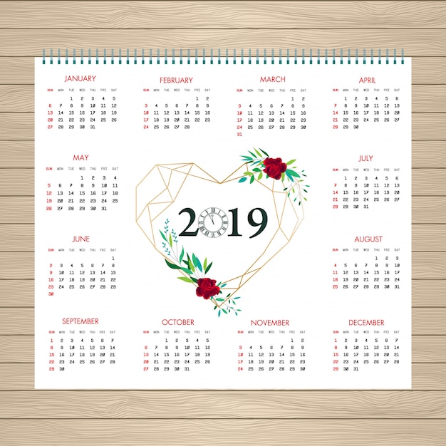 Vektor 2019 kalender blumenmuster