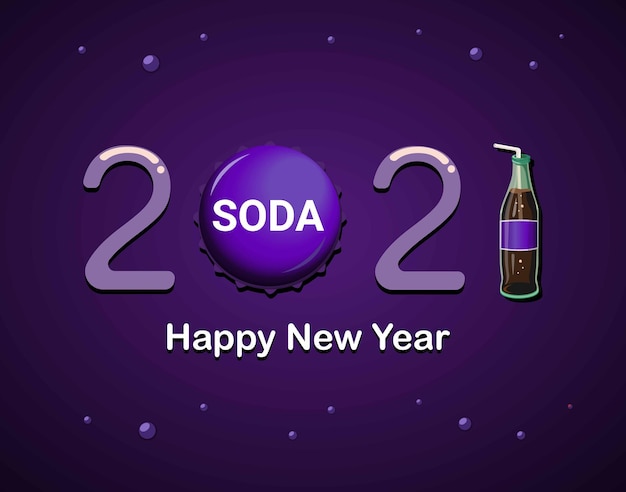 2021 frohes neues jahr mit lila soda flasche und kappen thema konzept illustration vektor