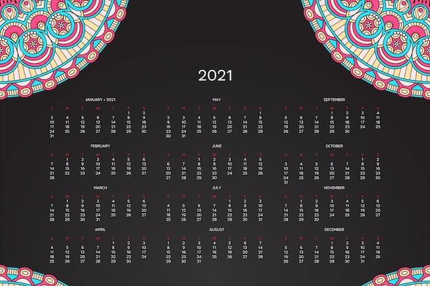 2021 kalender mit orientalischem mandala