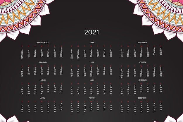 Vektor 2021 kalender mit orientalischem mandala