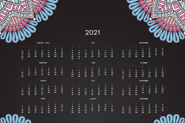 2021 kalender mit orientalischem mandala