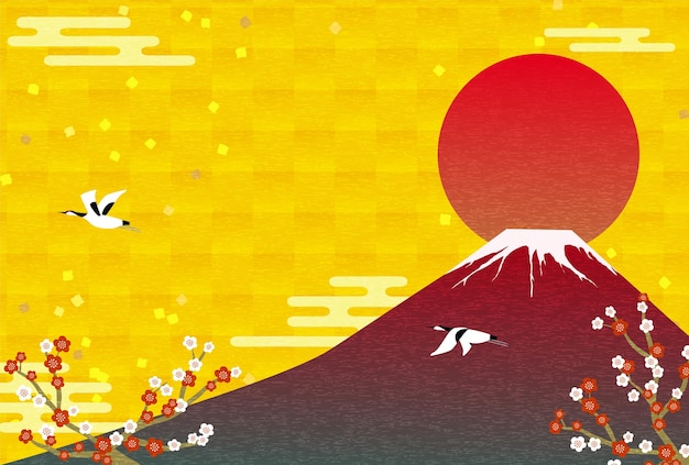 2021 Neujahrskarte Rote Fuji-Pflaume und Kranich